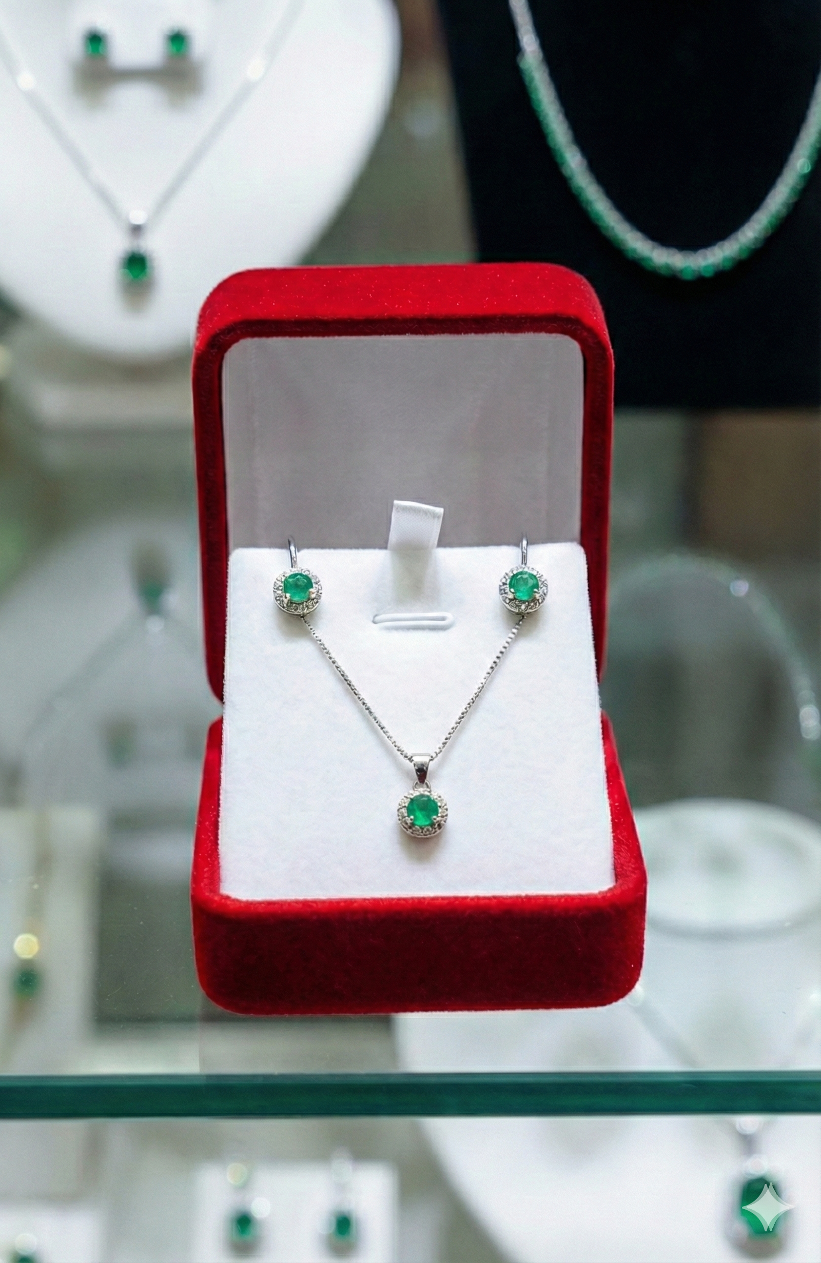 Caja Sorpresa de Dije con Aretes en Plata 925 y Esmeraldas Colombianas